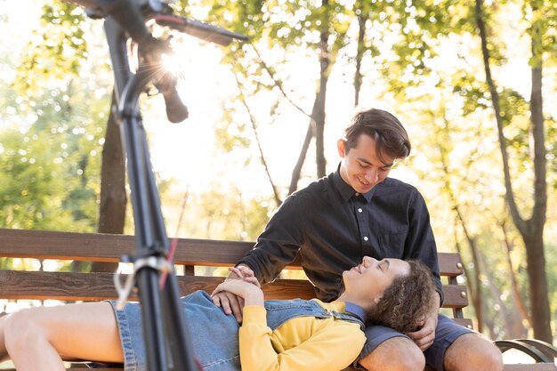 Romantic young couple together outdoors