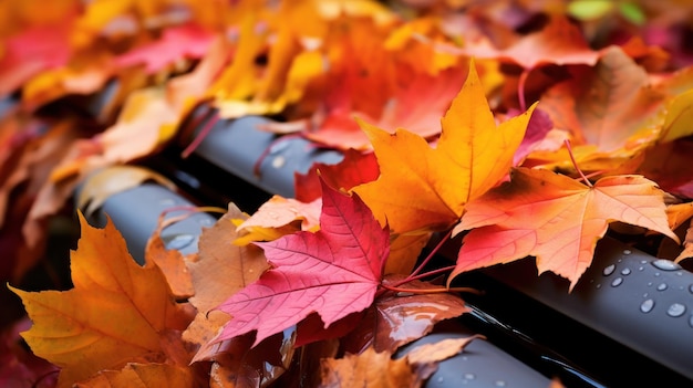 Free photo roof drainage obstructed by autumn leaves