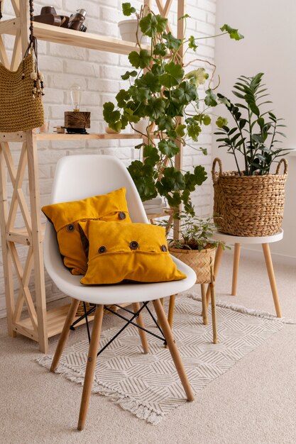 Free photo room interior design with chair and yellow pillows
