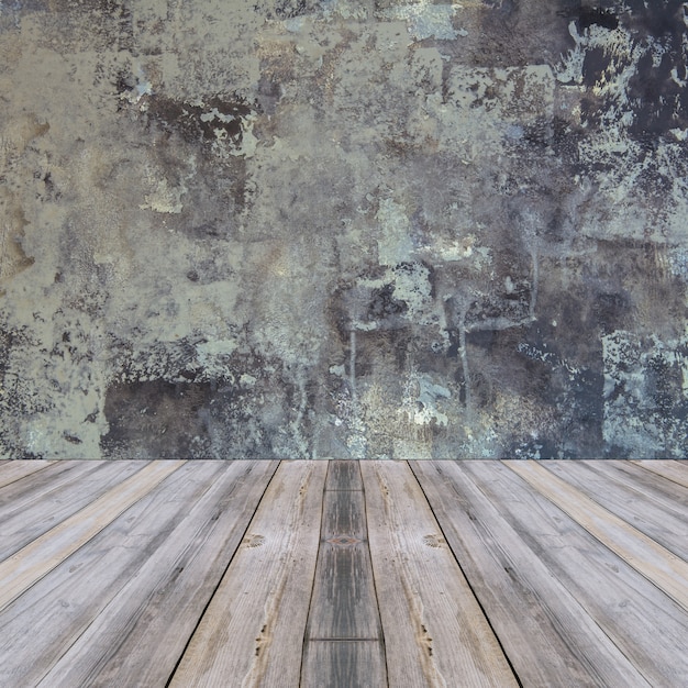 グレーの壁と木の床の背景と室内インテリアのヴィンテージ