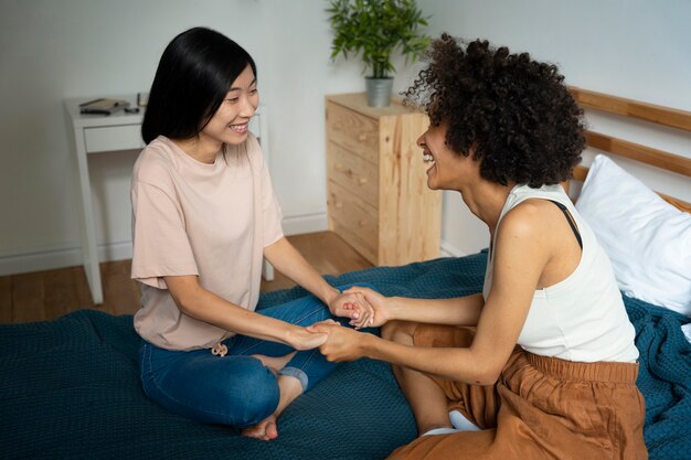 Roommates sharing happy moments together