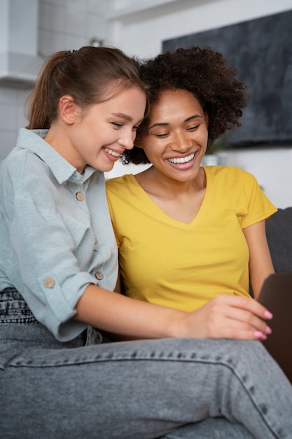 Roommates sharing happy moments together