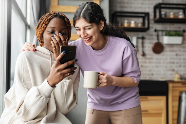 Free photo roommates spending time together