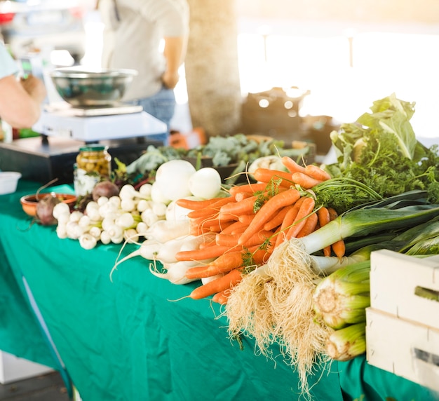 Roots vegetable on table for sale at grocery store market