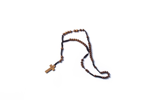 Rosary cathloic cross isolated on white background