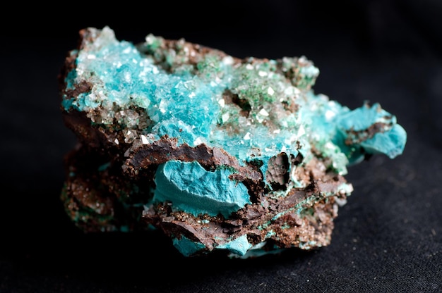 Rosasite and calcite mineral sample