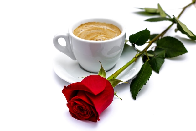 Free photo rose and coffee cup for valentines day