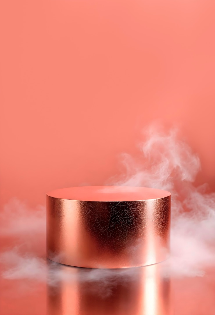 Free Photo rose gold cylinder on pink background