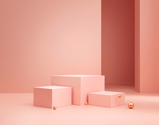 Rose gold podium studio minimal product display pedestal background 3D rendering