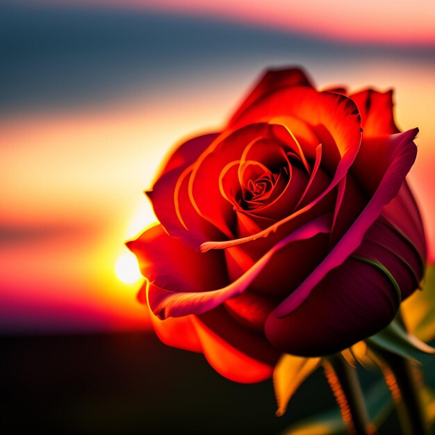 Foto gratuita una rosa è illuminata dal sole al tramonto.