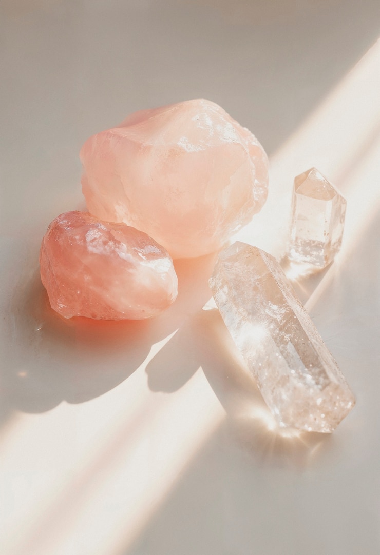 Free Photo rose quartz and clear quartz crystals aesthetic