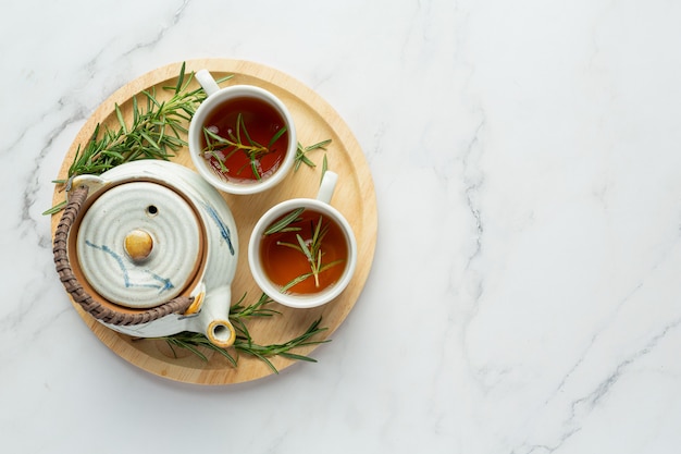 Rosemary Hot Tea in cup ready to drink