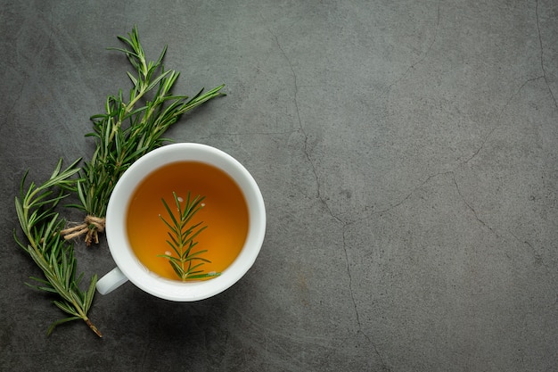 Rosemary Hot Tea in cup ready to drink