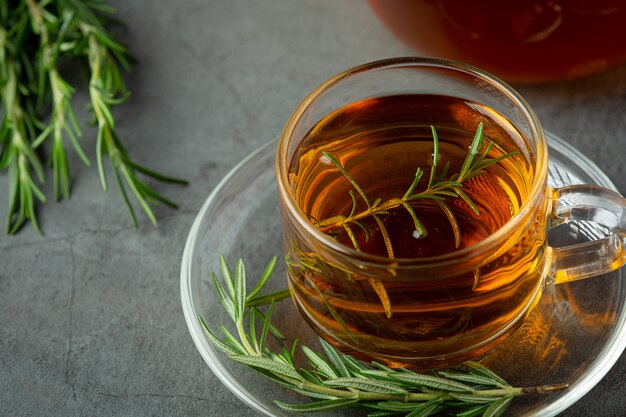 Rosemary Hot Tea in cup ready to drink