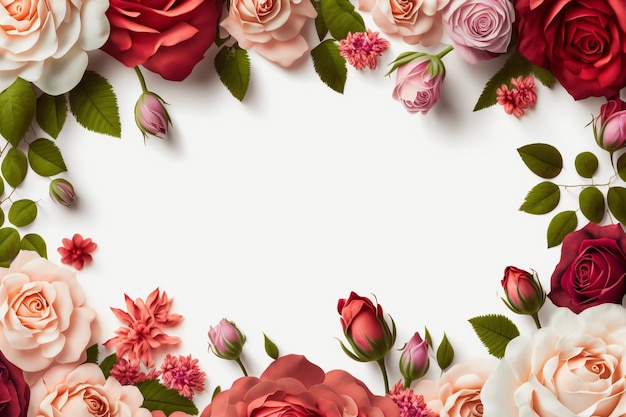 Roses and flowers on a white background