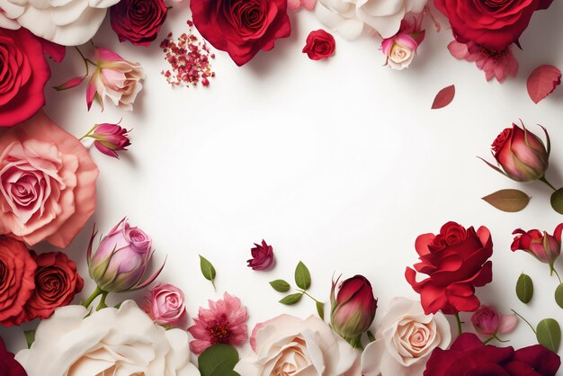 Roses and flowers on a white background