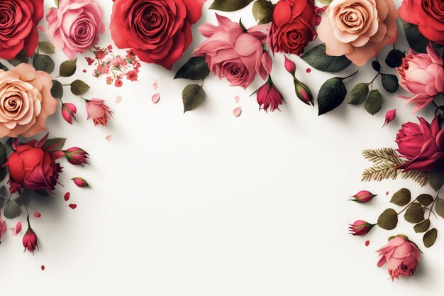 Roses and flowers on a white background