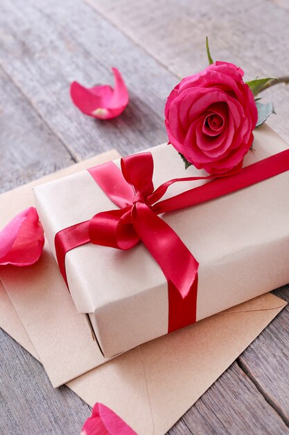 Roses and gift box for Saint Valentine day