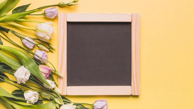 Roses near square blackboard