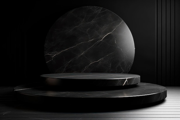製品プレゼンテーション用の丸い黒い大理石の表彰台
