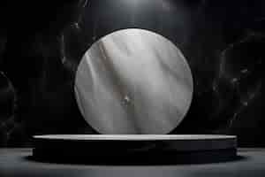 Бесплатное фото Круглый подиум из темного мрамора на фоне черного мрамора