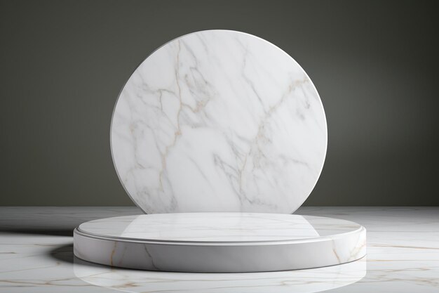 Round white marble podium for product presentation