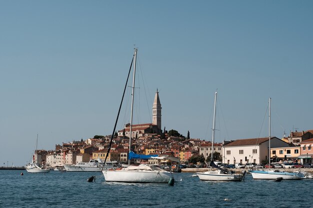 크로아티아 바다 해안 Rovinj 여름 시간