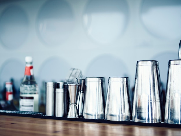 Row of bar equipment on counter