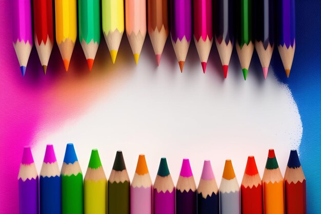 A row of colored pencils with a white background