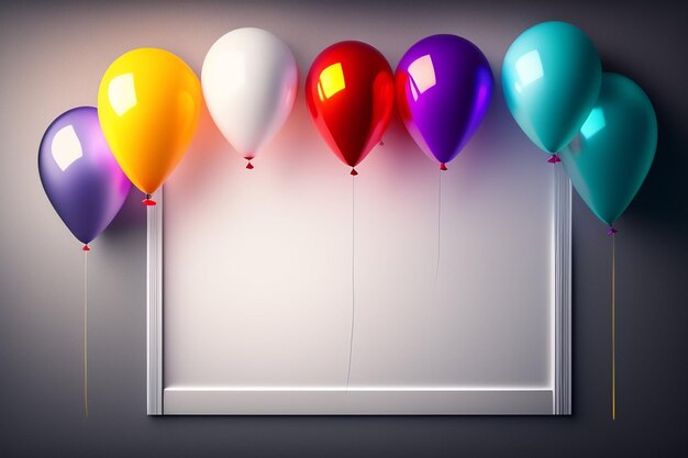 A row of colorful balloons with the word balloon on the bottom