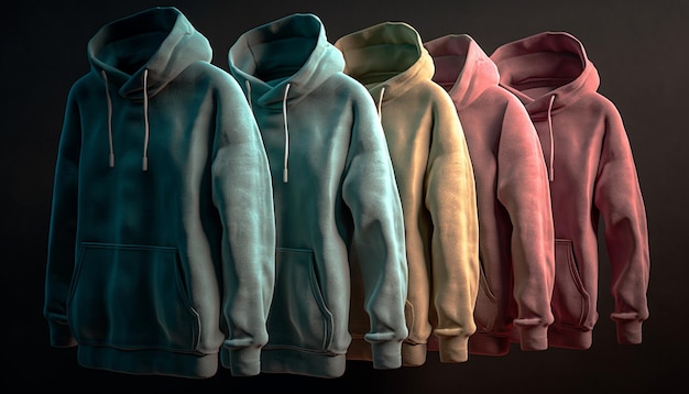 Free photo a row of colorful hoodies with different colors