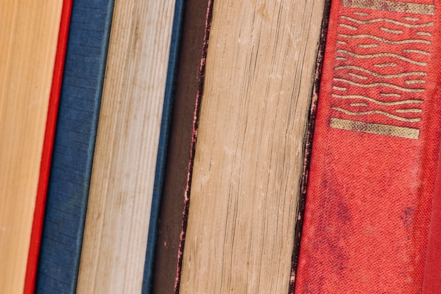 Row of various old books