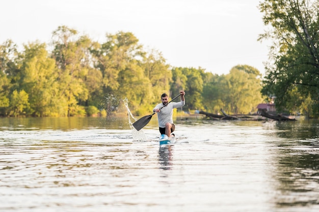 Free photo rowing concept with man outdoors