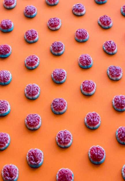 Rows of brain-shaped candies