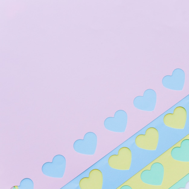 Rows of bright paper hearts