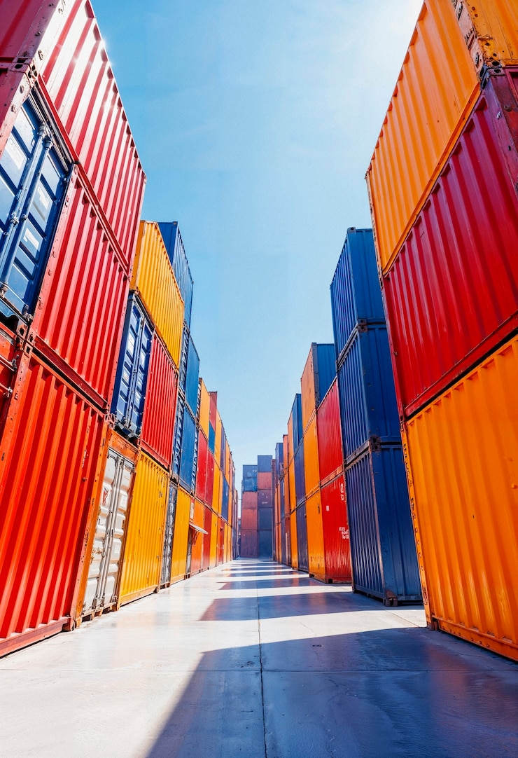 Free Photo rows of colorful shipping containers under a bright sky