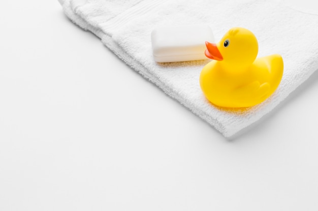 Free photo rubber duck and soap copy space