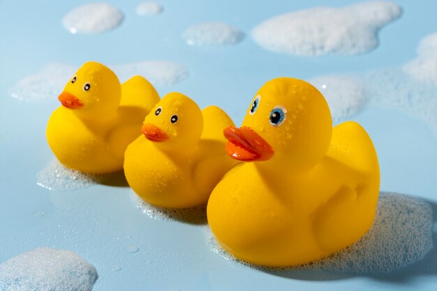 Rubber ducks arrangement still life