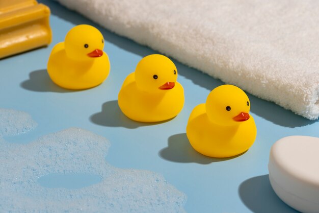 Rubber ducks arrangement still life