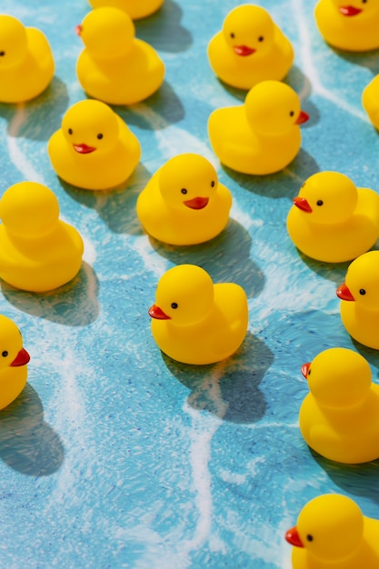 Rubber ducks arrangement still life