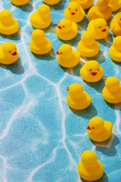 Free photo rubber ducks arrangement still life