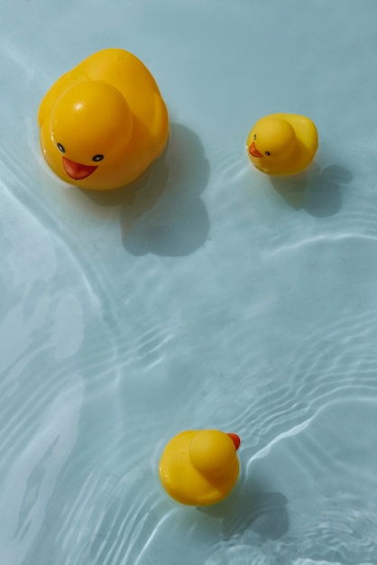 Rubber ducks underwater still life