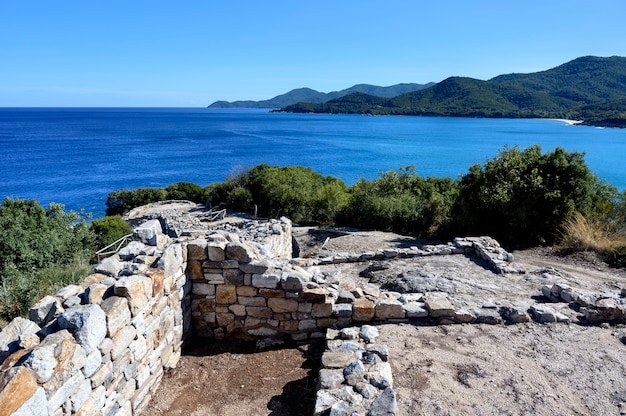 Halkidiki 그리스의 고대 stageira 도시 유적