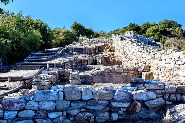 Halkidiki 그리스의 고대 stageira 도시 유적