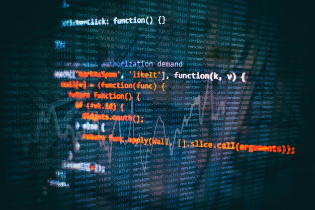 Premium Photo | Css, javascript and html usage. monitor closeup of ...