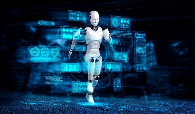 Бегущий робот-гуманоид, демонстрирующий быстрое движение и жизненную энергию