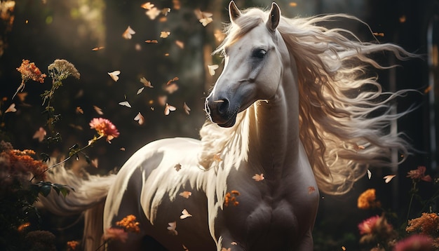 Free photo running stallion in a meadow showcasing the beauty of nature generated by artificial intelligence