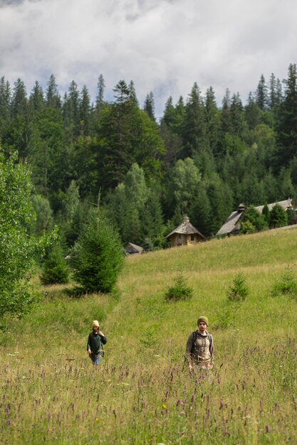 Rural travelers exploring in daylight