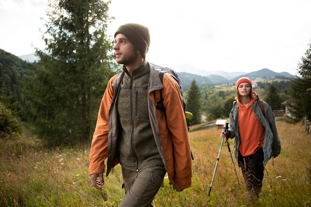 Rural travelers exploring the surroundings together