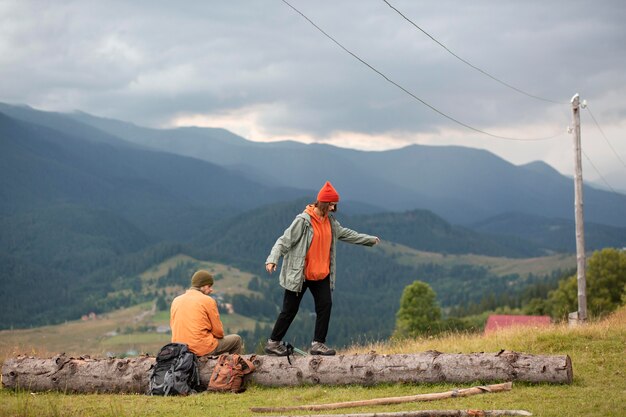 Rural travelers exploring the surroundings together